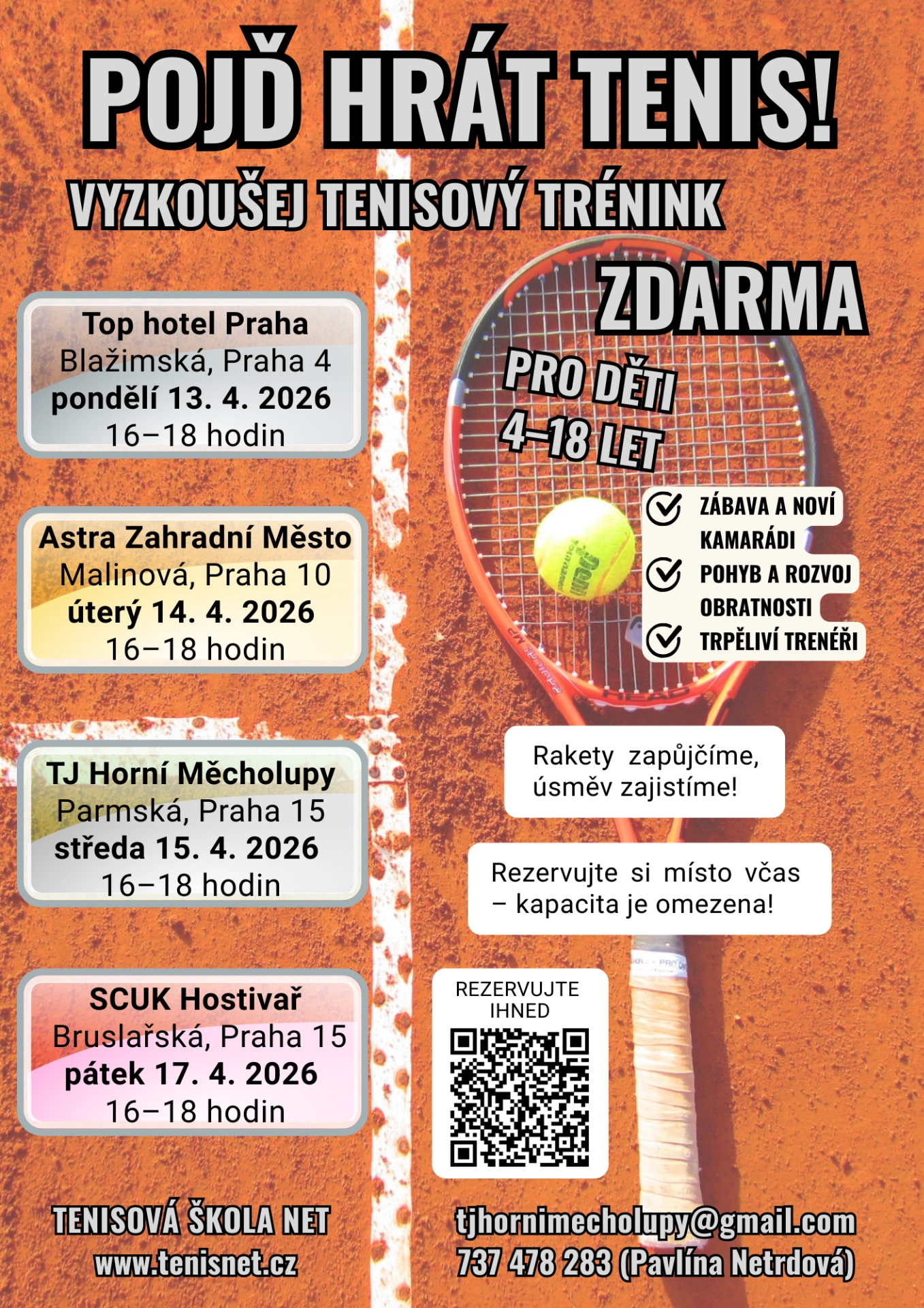 Náborový leták TŠ NET Jaro 2026